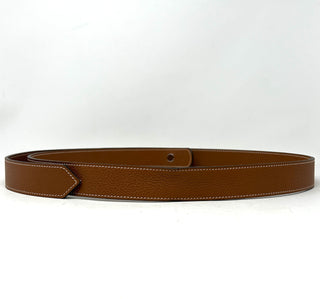 Hermes Brown Leather White Stitching Silver Button Belt 95