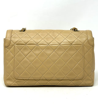 Chanel Beige Quilted Leather CC Logo Flap Shoulder Bag 24K Gold Plated