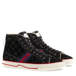 Gucci Mens Black Suede Monogram Shearling High Sneakers 