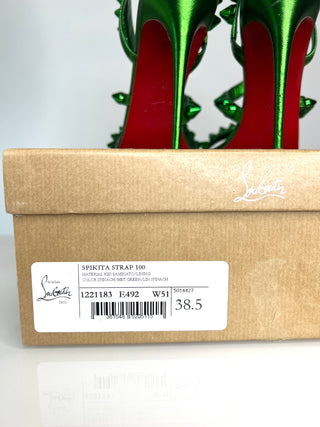Christian Louboutin Spikita Strap 100 Green Leather Sandals 38.5 UK5.5
