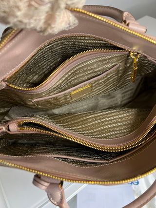 Prada Promenade Cammeo Blush Beige Saffiano Lux Leather Handbag
