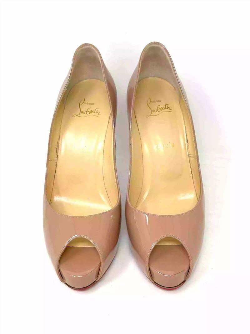 Christian Louboutin New Very Prive 120 Nude Patent Platform Heels 39.5 UK 6.5