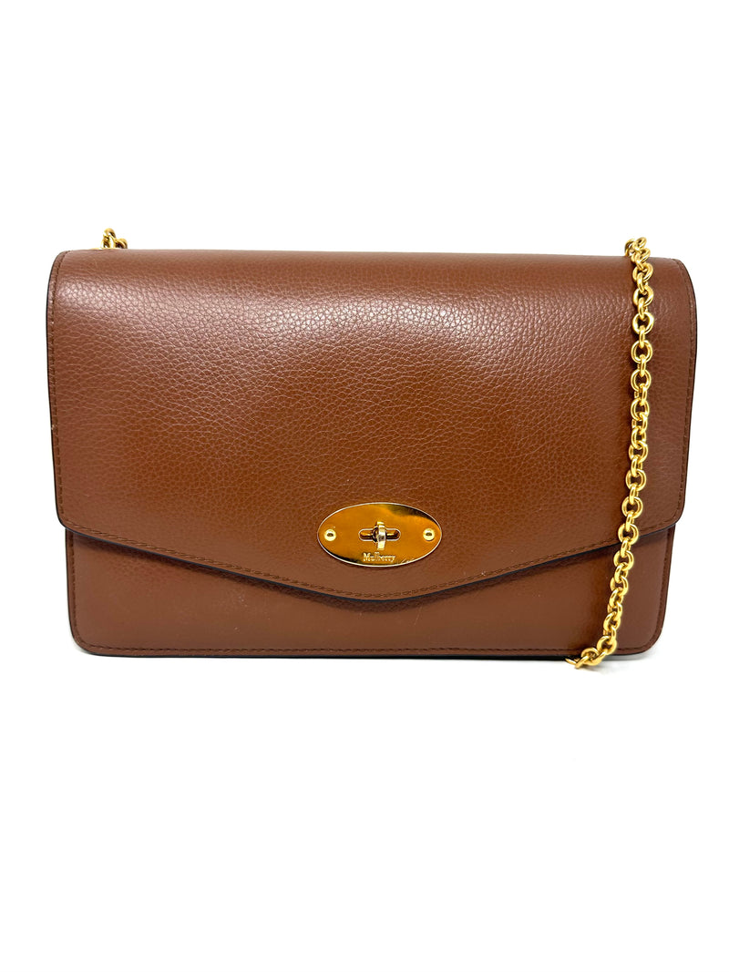 brown grain darley shoulder bag with gold hardware