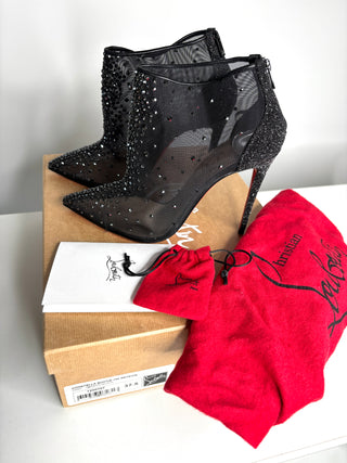 Christian Louboutin Constella Bootie 100 Black Strass Mesh Booties 37.5 UK4.5