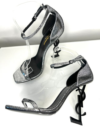 Saint Laurent Opyum Silver YSL Heel Sandals 39 UK6