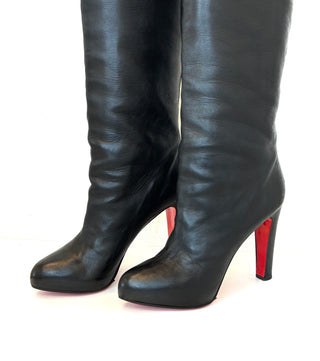 Christian Louboutin Vicky Botta 100 Black Leather Platform Knee High Boots 40 UK 7