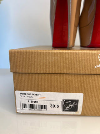 Christian Louboutin Jamie 160 Nude Patent Leather Peep-Toe Platform Heels 39.5 UK6.5