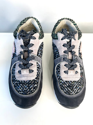 Chanel Preloved Multicolor Tweed Suede CC Sneakers Trainers 38.5 UK5.5