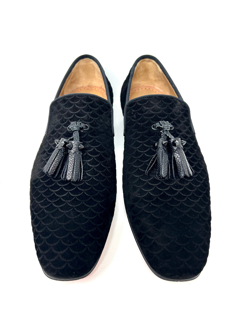 Christian Louboutin Black Velvet Tassel Slip On Men's Loafers 