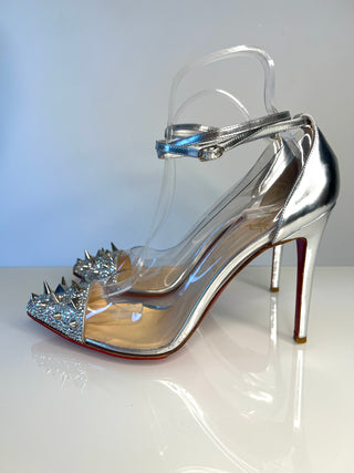 Christian Louboutin Just Picks 100 PVC Crystal Spike Silver Leather Pumps Heels - Size 40 UK7