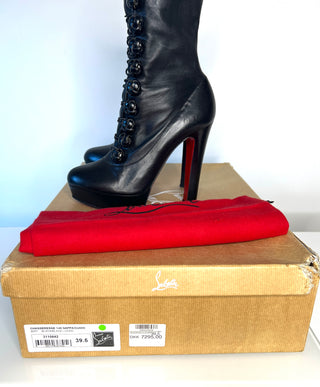 Christian Louboutin Chasseresse 140 Black Nappa Leather Platform Boots – Size 39.5 / UK 6.5