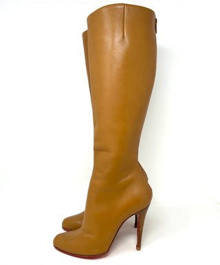 Christian Louboutin Vintage Camel Leather Knee High Heel Boots 