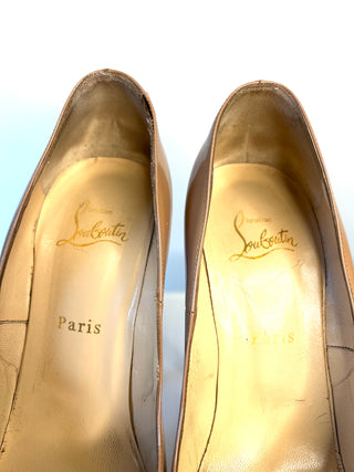 Christian Louboutin Jamie 160 Nude Patent Leather Peep-Toe Platform Heels 39.5 UK6.5