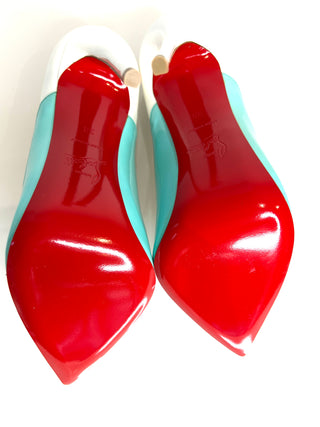 Christian Louboutin Tucsick 120 Turquoise Gold Glitter Heels 38 UK5