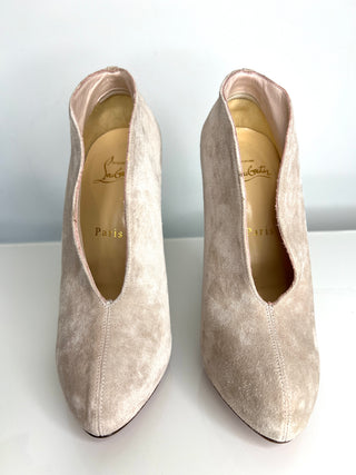 Christian Louboutin Fastissima 120 Misty Rose Suede Metal Heel Booties 37 UK4