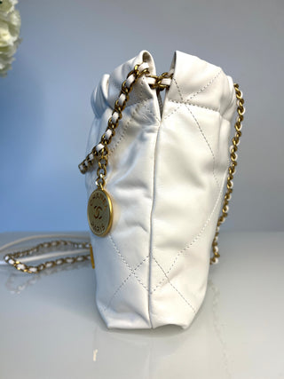 Chanel 22 Mini White Calfskin Bucket Hobo Crossbody Bag