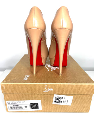 Christian Louboutin Preloved Lady Peep Nude Patent Leather Platform Heels 36 UK3