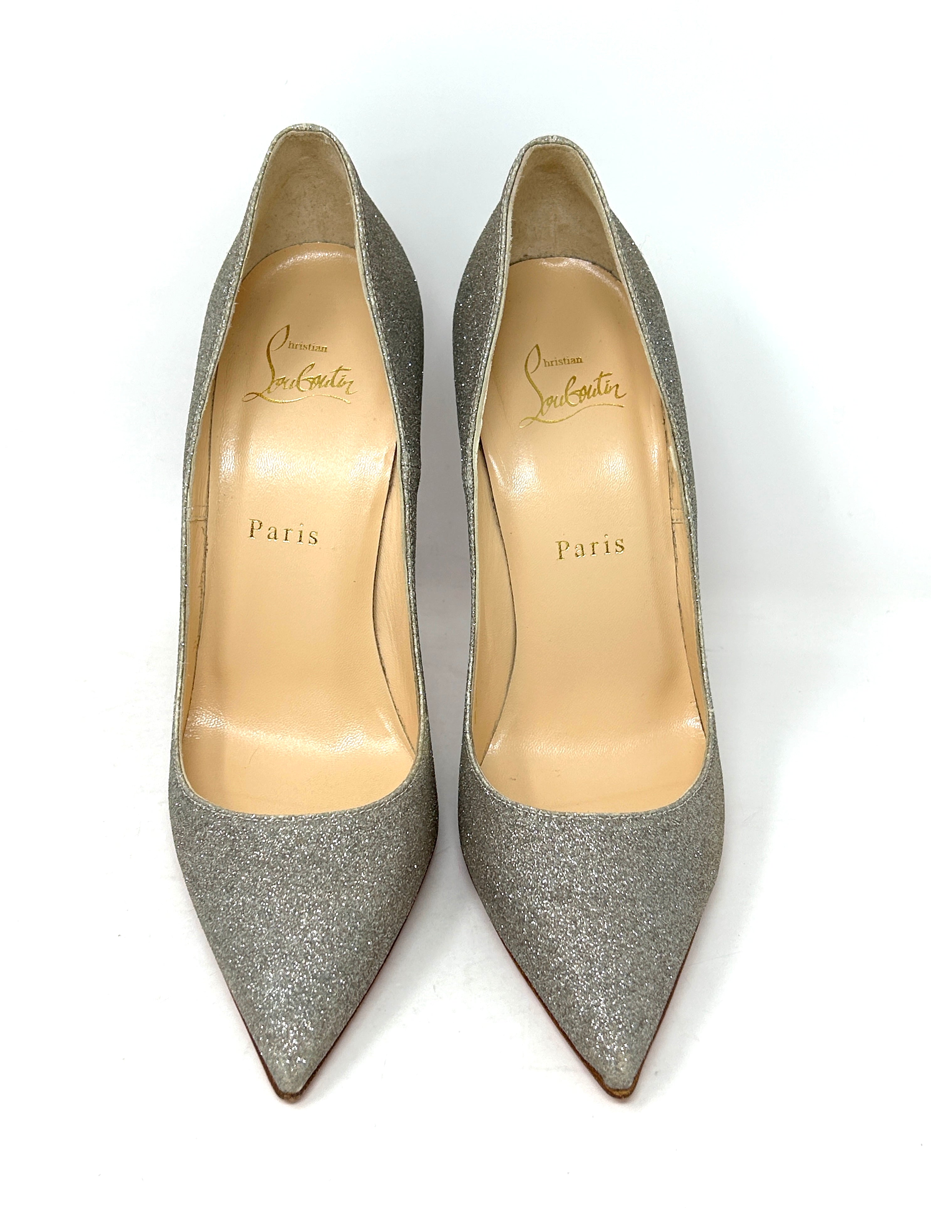 Christian Louboutin So Kate 120 Silver Glitter Pump Heels 38 UK