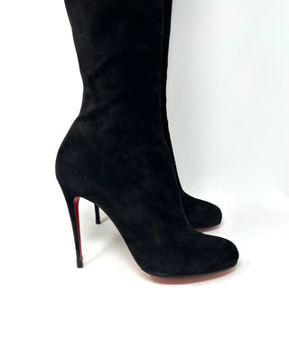 Christian Louboutin Black Suede Knee High Zip Heel Boots 39 UK 6