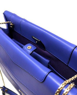 Bvlgari Serpenti Blue Leather Large Double Flap Snakehead Shoulder Bag