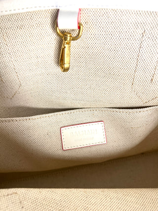 Balmain B-Army Lipstick Pint Off-White Canvas Tote Bag
