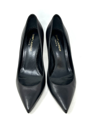 Saint Laurent Opyum 85 Black Leather YSL Logo Pump Heels 37.5 UK 4.5