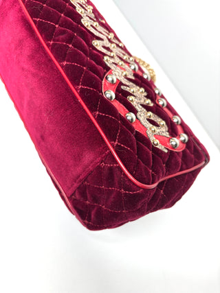 Dolce & Gabbana Lucia  Studded Burgundy Velvet Shoulder Bag