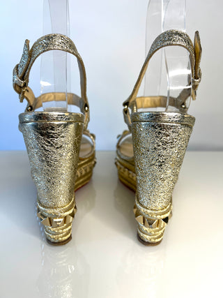 Christian Louboutin Cataclou Gold Wedge Sandals 39.5 UK6.5