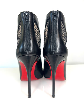 Christian Louboutin Papilloboot 100 Black Leather Mesh Ankle Boots 38.5 UK5.5