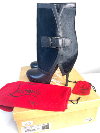 Christian Louboutin Armony 140 Black Leather Platform Heeled Boots – Size 36 / UK 3