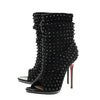 Christian Louboutin Black Suede Spike Open Toe Bootie Heels