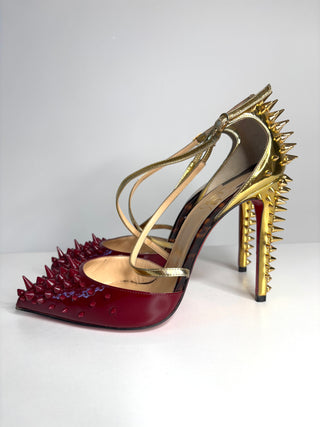 Christian Louboutin Goldocross Spike 100 Patent Leather Heels 37.5 UK4.5