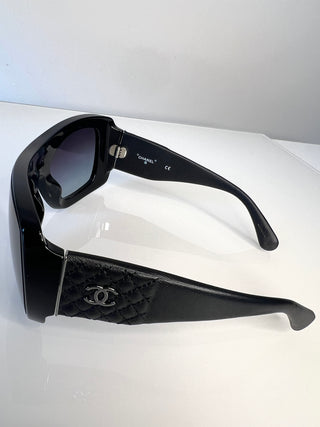 Chanel 71267 Black Lambskin Shield Quilted Sunglasses