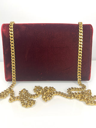Saint Laurent YSL Kate Small Burgundy Velvet Golden Tassel Chain Crossbody Shoulder Bag