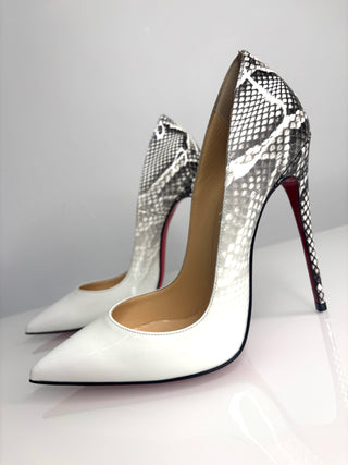 Christian Louboutin So Kate 120 Roccia Snakeprint White Degrade Patent Leather Heels 36.5 UK3.5