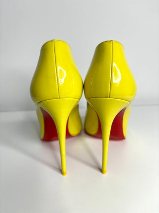 Christian Louboutin Hot Chick 100 Citrus Yellow Patent Leather Heels 38.5 UK5.5