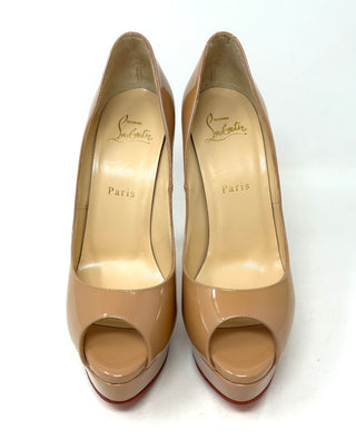 Christian Louboutin Lady Peep 140 Nude Patent Leather Platform Heels small 38 UK 5