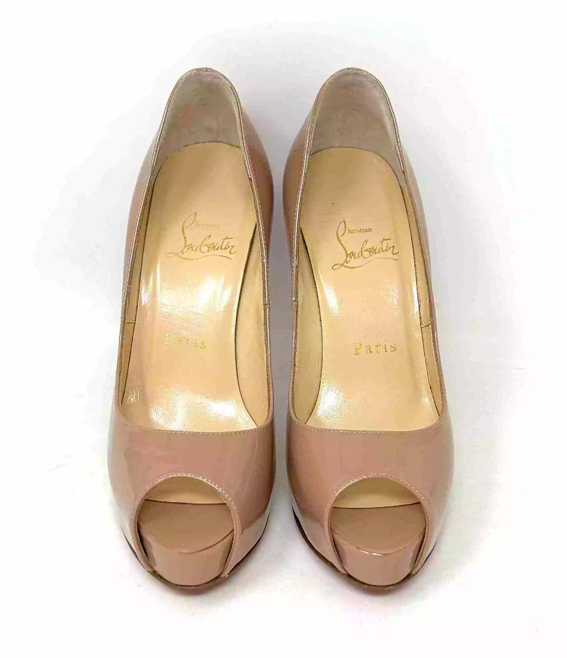 Christian Louboutin New Very Prive 120 Nude Patent Leather Peep Toe Heels 35.5 UK 2.5