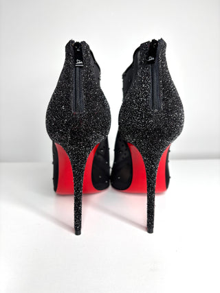 Christian Louboutin Constella Bootie 100 Black Strass Mesh Booties 37.5 UK4.5