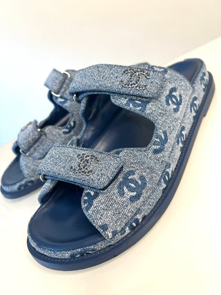 Chanel Denim CC Monogram Dad Sandals 38.5 UK5.5