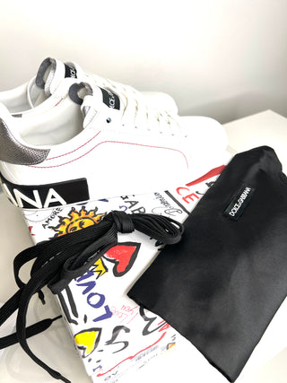 Dolce & Gabbana Portofino Logo White Sneakers Trainers 38 UK5