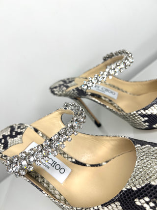 Jimmy Choo Bing Roccia Snakeskin Print Mules Heels 37.5 UK4.5