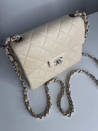 Chanel Mini Flap Square Ivory Lambskin Shoulder Bag