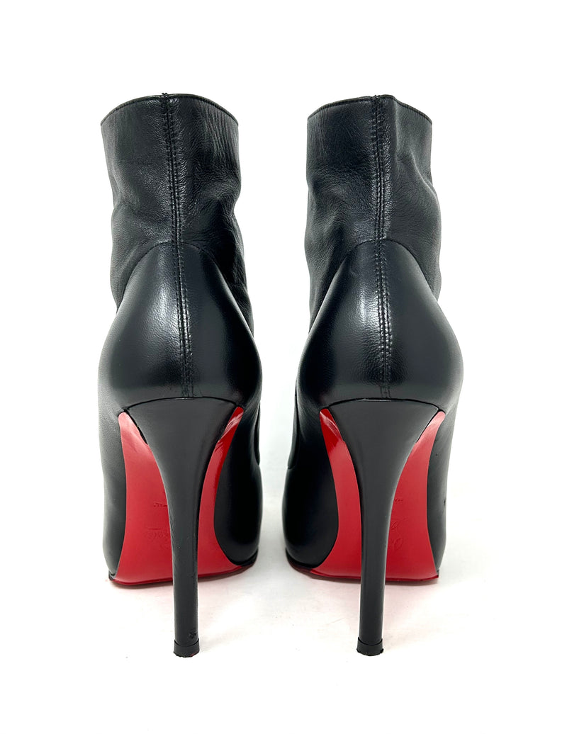 Christian Louboutin Black Leather Heel Ankle Boots 