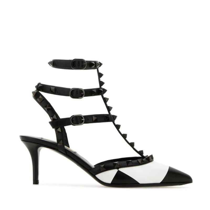 Valentino Garavani Black And White Leather Caged Pump Heels