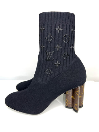 Louis Vuitton Silhouette Black Knit Monogram Ankle Boots 38.5 UK5.5