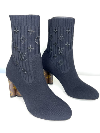 Louis Vuitton Silhouette Black Knit Monogram Ankle Boots 38.5 UK5.5