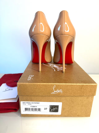 Christian Louboutin Hot Chick 100 Nude Patent Heels 37 UK4