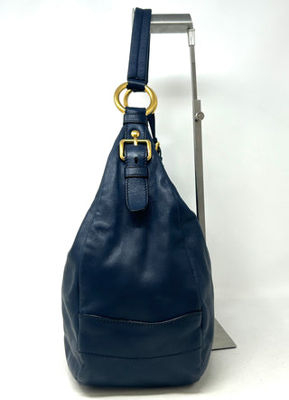 Prada Sacca Navy Blue Soft Calf Leather Hobo Shoulder Bag