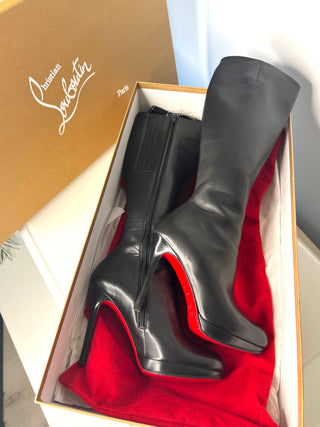 Christian Louboutin New Simple Botta 120 Black Leather Knee-High Boots – Size 36 / UK 3